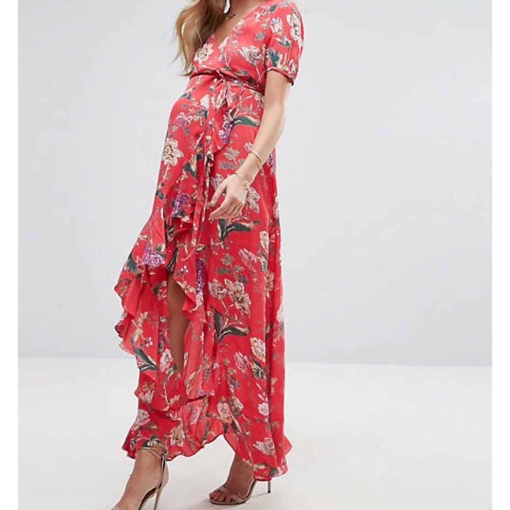 ASOS Maternity Red Floral Maxi Dress